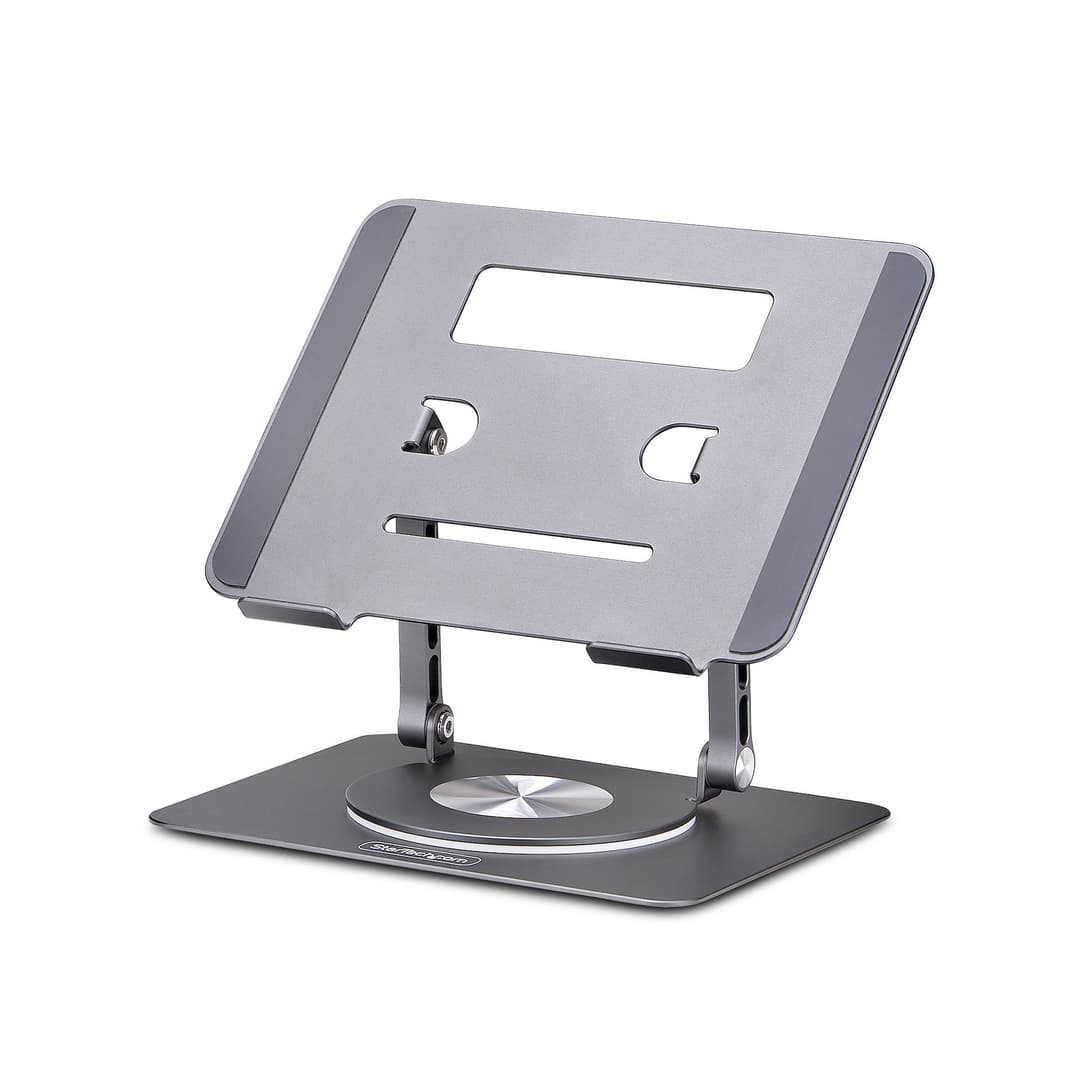 StarTech.com Rotating Laptop Stand, 360 Swivel, Ergonomic Desk Riser for Computer, Elevated Tray w/ Adjustable Tilt, Max 11lb/5kg, Aluminum Build, Portable Design - Image 1