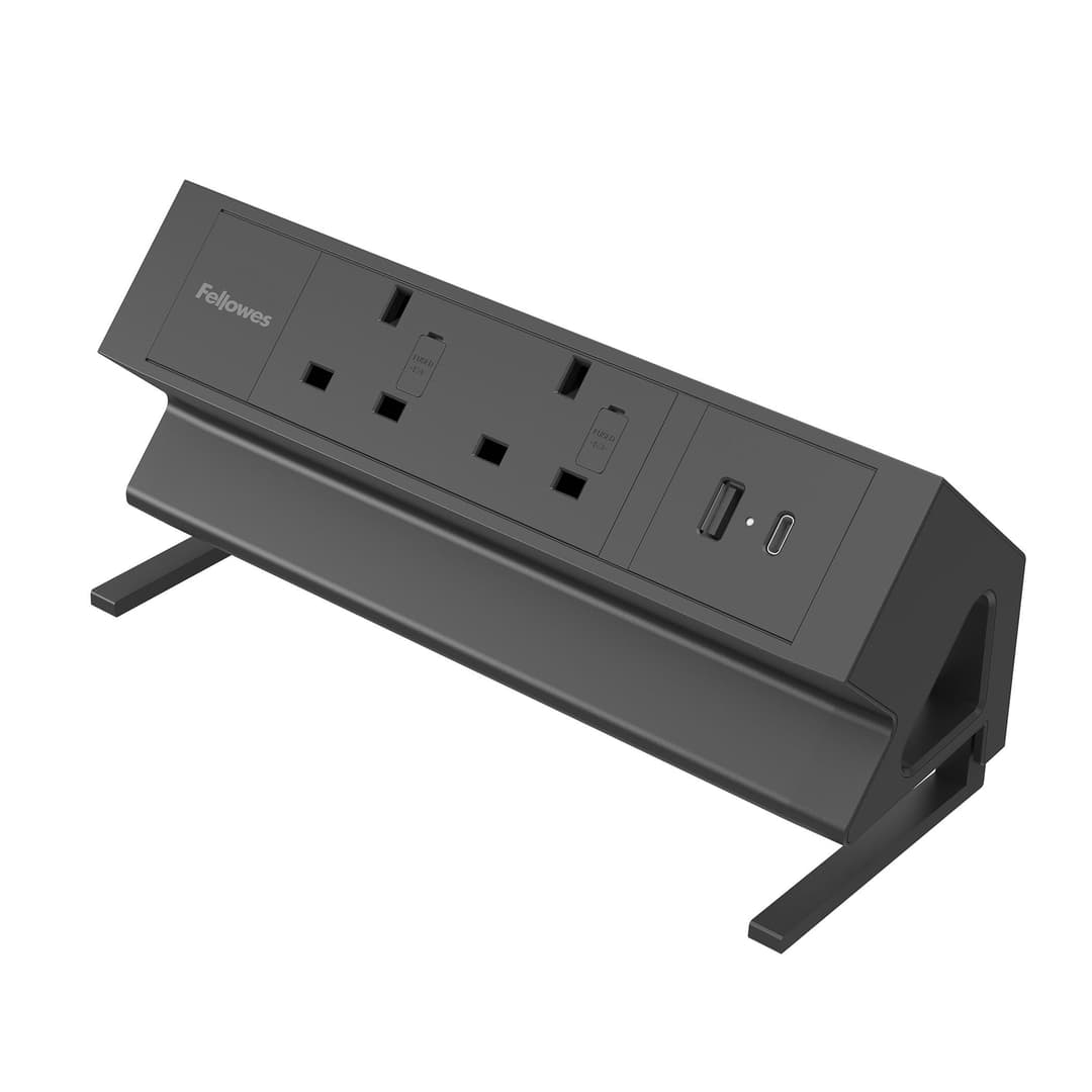 Fellowes Power Desk 2 Socket with 2 Power Sockets 1 USB-A & USB-C Ports Black - Image 1
