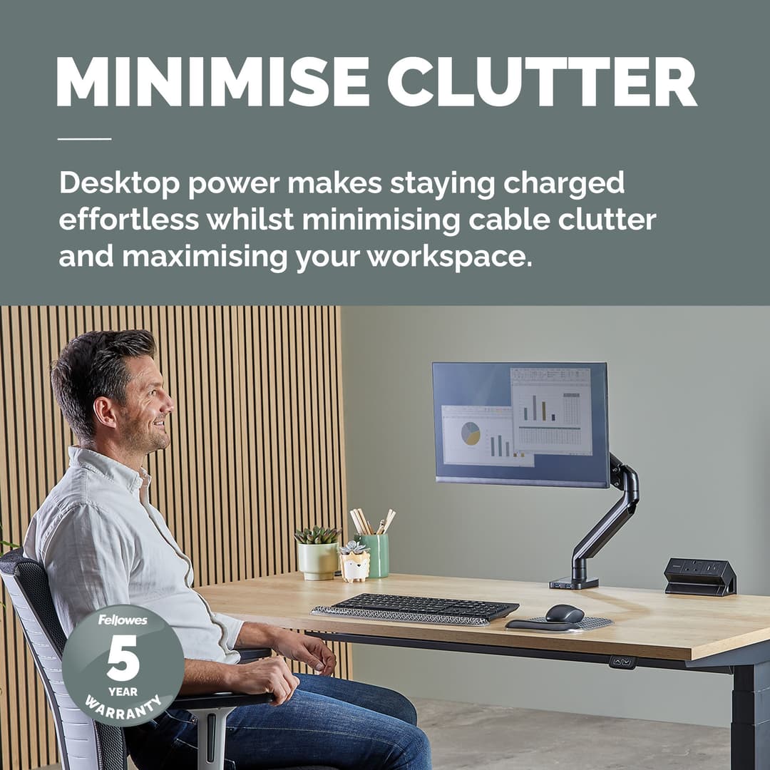 Fellowes Power Desk 2 Socket with 2 Power Sockets 1 USB-A & USB-C Ports Black - Image 2