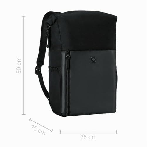 WENGER UrbanOne Roll-Top Backpack, Laptop Backpack with Roll-Top Closure, Fits Laptops up to 15.6 Inch, 25 L, Unisex, Black, 653890 - Image 4
