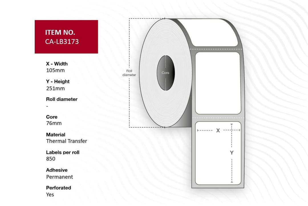 Label 105 x 251mm, Core 76mm, - Image 1