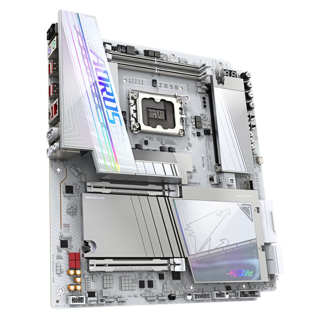 GIGABYTE Z890 AORUS TACHYON ICE Motherboard - Supports Intel Core Ultra (Series 2) CPUs, 18+1+2 phases VRM, up to 9500MHz DDR5 (O.C), 1xPCIe 5.0 + 3xPCIe 4.0, Wi-Fi 7, 5GbE LAN, USB 3.2 Gen 2x2 - Image 3