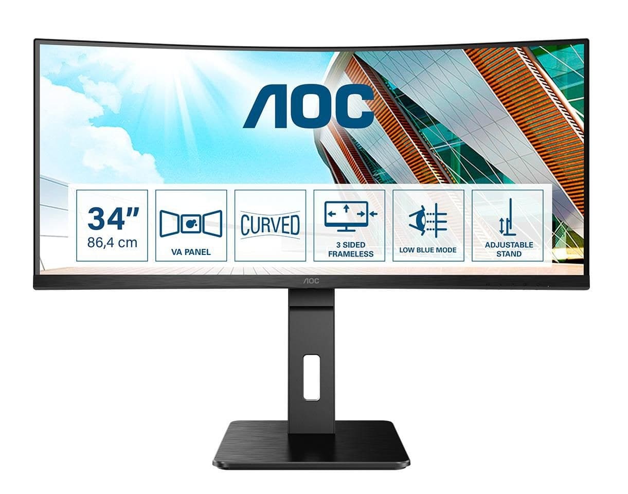 AOC P2 CU34P2A 34" (86.4 cm) Curved Ultrawide LED Monitor - 3440 x 1440 UWQHD VA, 100 Hz, 2x HDMI, DisplayPort, USB Hub, Speakers, Black