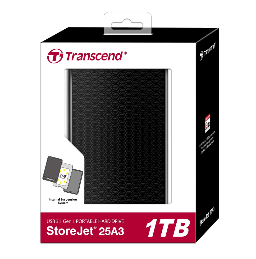 1TB Transcend StoreJet 25A3 USB 3.1 Gen 1 Portable Hard Drive - Black - Rugged Edition - Image 6