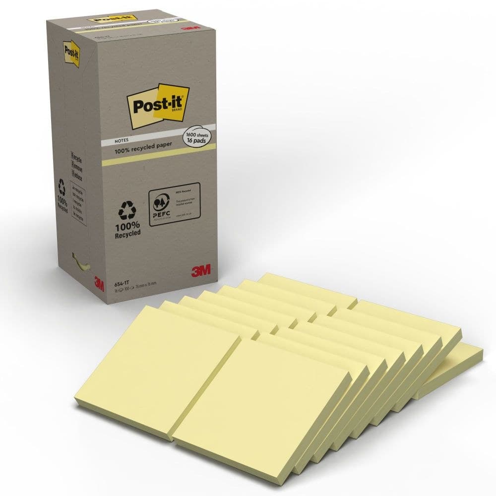 Post-it Pack of 16 Recycled Notes 76 mm x 76 mm Canary Yellow - Image 1