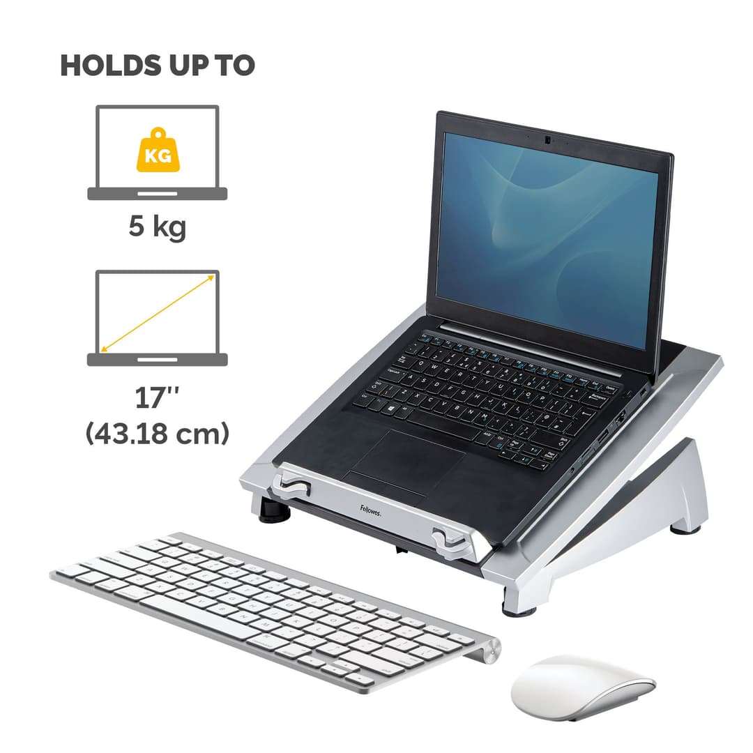Fellowes Laptop Stand for Desk - Office Suites Plus Adjustable Laptop Stand for the Home and Office - Laptop Riser with 5 Height Adjustments - Max Monitor Size 17", Max Weight 5KG - Black/Silver - Image 3