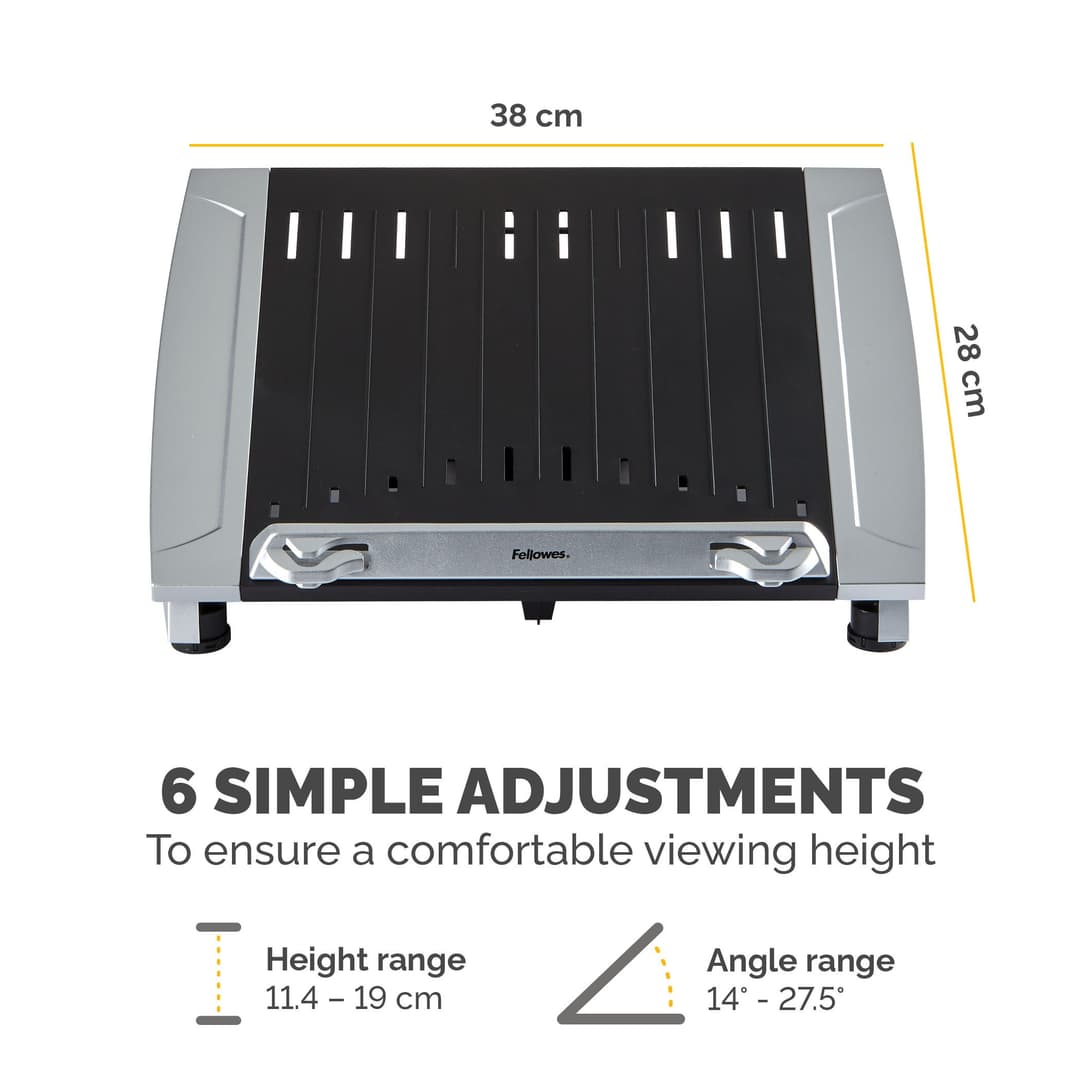 Fellowes Laptop Stand for Desk - Office Suites Plus Adjustable Laptop Stand for the Home and Office - Laptop Riser with 5 Height Adjustments - Max Monitor Size 17", Max Weight 5KG - Black/Silver - Image 4