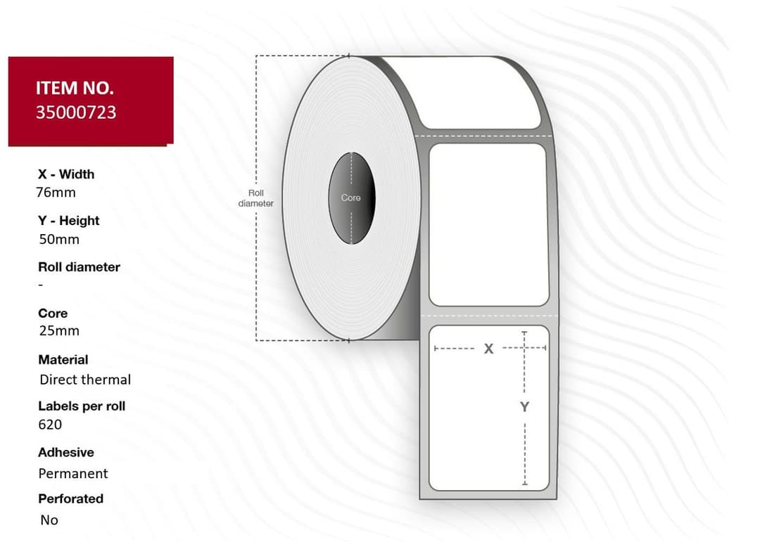 Label 76x50 - Core 25. White. - Image 1