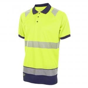 Beeswift Deltic High Visibility Two Tone Short Sleeve Polo Shirt Saturn Yellow/Navy - M