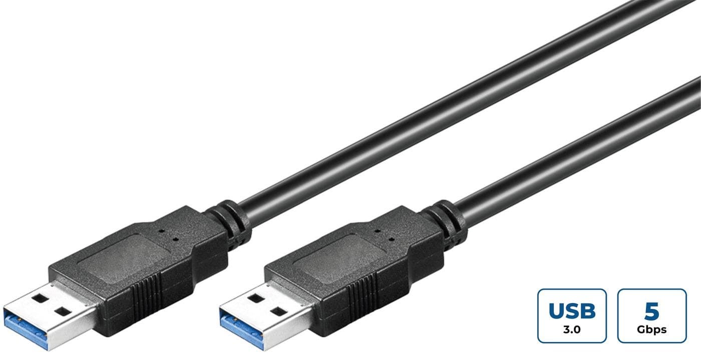 MicroConnect USB3.0AA1B USB 3.2 Gen 1 Type-A to Type-A Cable, 1m, Male to Male, 5Gbps, Black