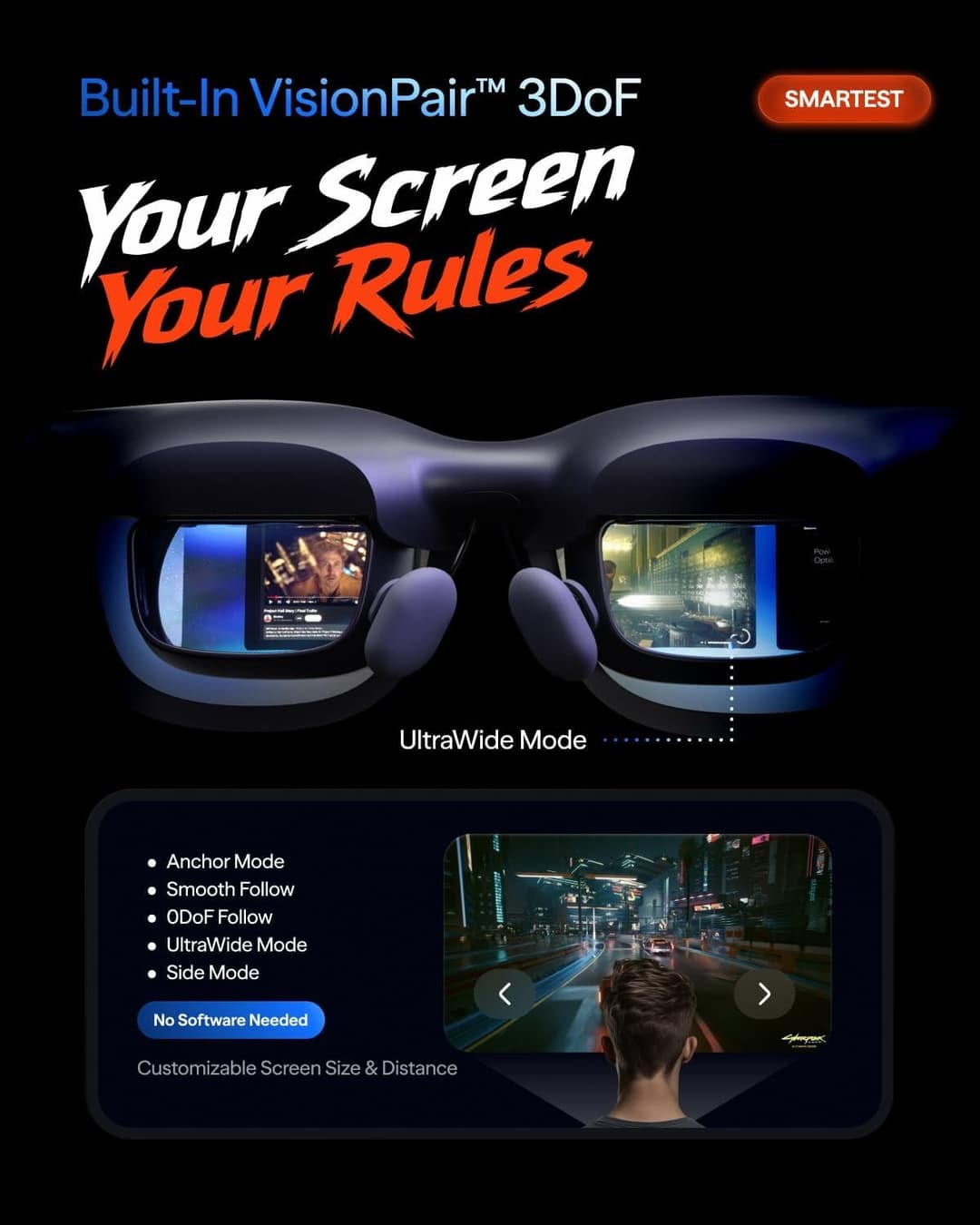 VITURE Beast XR Glasses Regular (IPD 64mm) 174-inch 1200p 120Hz 58 degree FOV 3DoF - Jet Black - Image 3