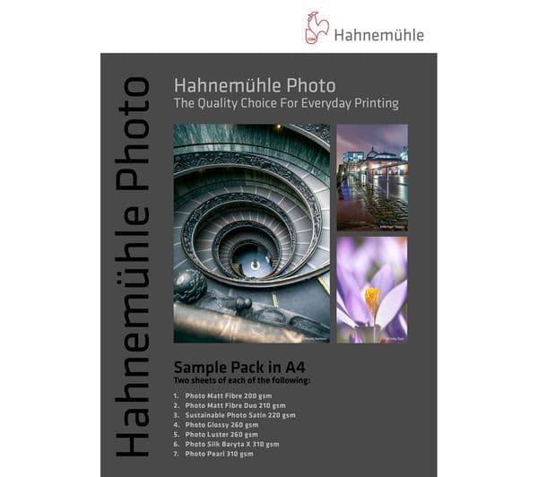 HAHNEMUEHLE Photo Sample Pack A4 Glossy & Matte Photo Paper 200-310 gsm - 7 Qualities incl. Satin, Luster, Pearl & Silk Baryta - 14 Sheets - Image 1