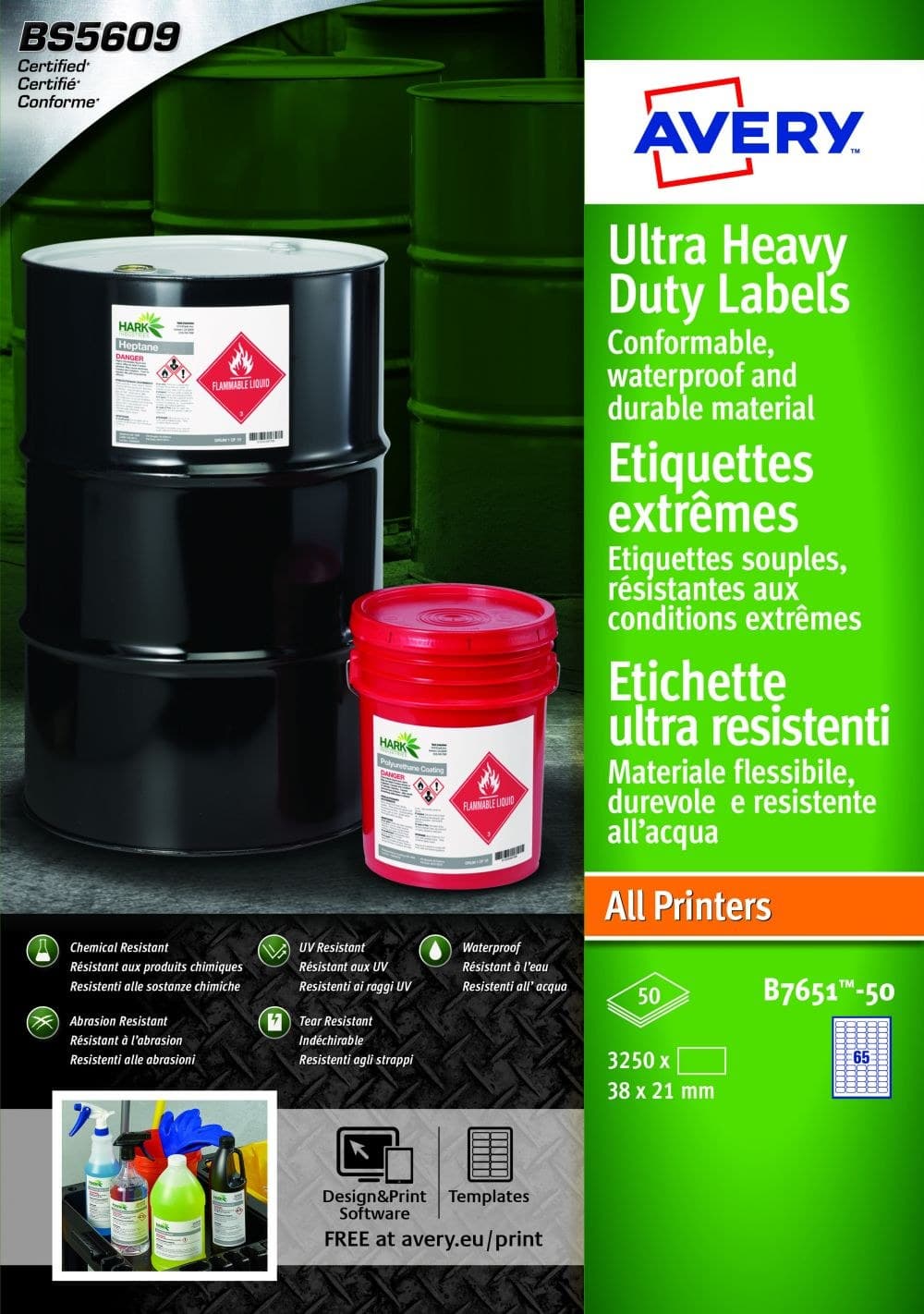 Avery B7651-50 Ultra Resistant Labels 50 sheets - 65 Labels per Sheet - Image 1