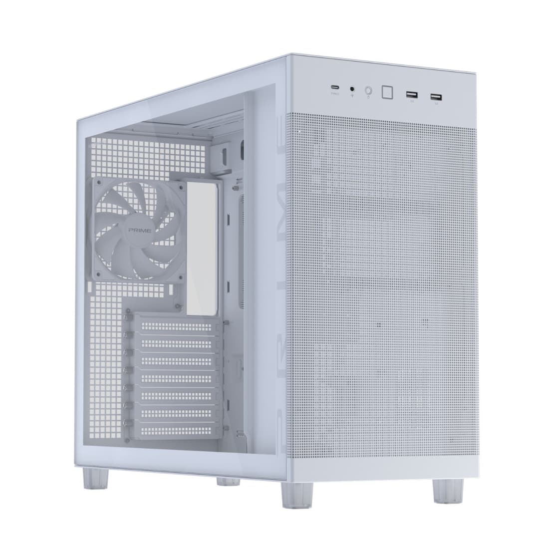 ASUS Prime AP303 Tempered Glass Panel 44L ATX Mid-Tower PC Case, USB-C 20Gbps - White - Image 1
