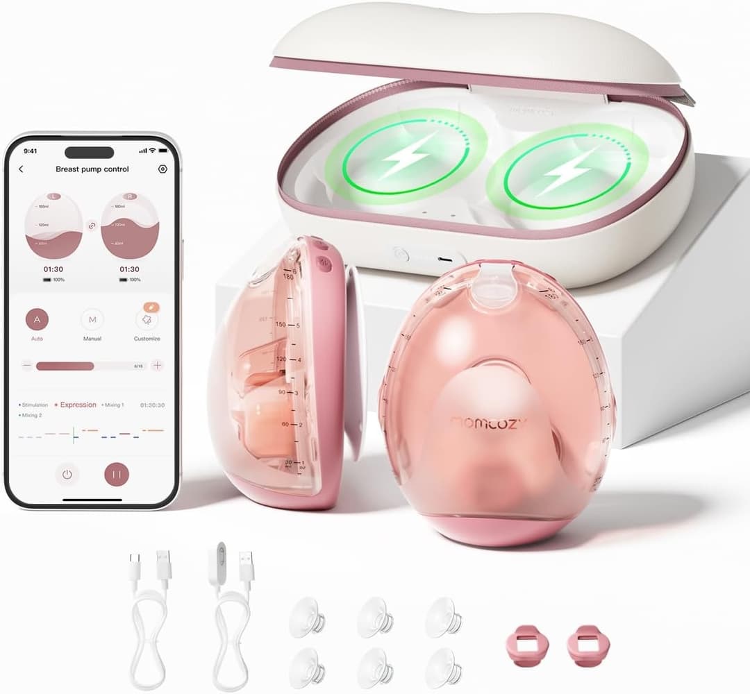 Momcozy Air 1 Ultra Slim Hands Free Wearable Double Breast Pump with Wireless Charging Case - Image 1