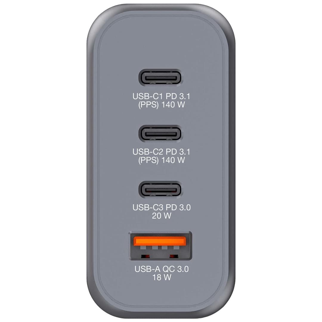 Verbatim GNC-140 GaN Charger 140W with 2 x USB-C PD 140W / 1 x USB-C PD 20W / 1 x USB-A QC 3.0 (EU/UK/US) - Image 2