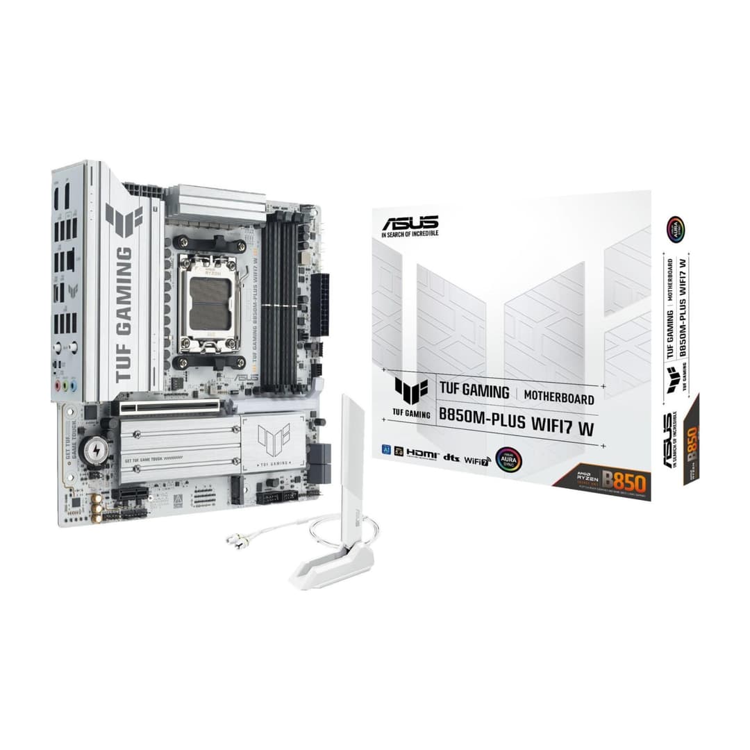 ASUS TUF GAMING B850M-PLUS WIFI7 W B850 Socket AM5 Micro-ATX Motherboard - White - Image 1