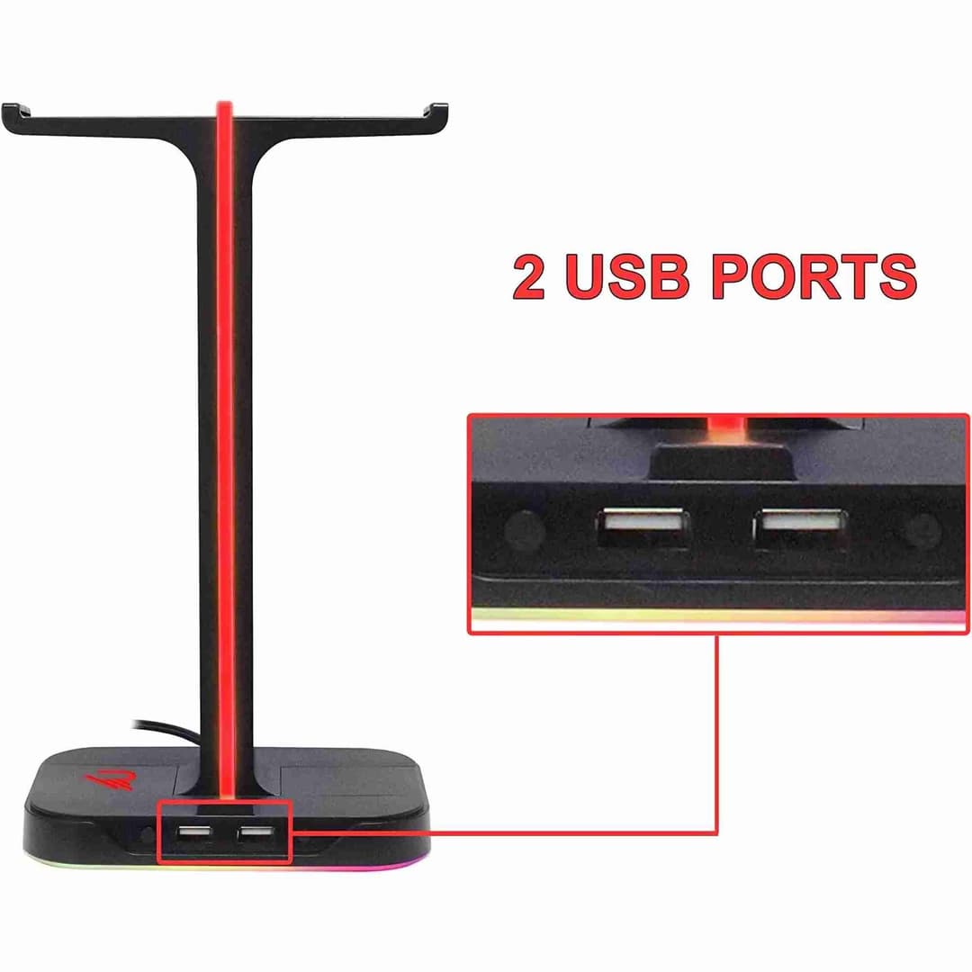 Raiden Dual Headset Stand with 2-Port USB Hub & RGB LED Lighting - Image 3