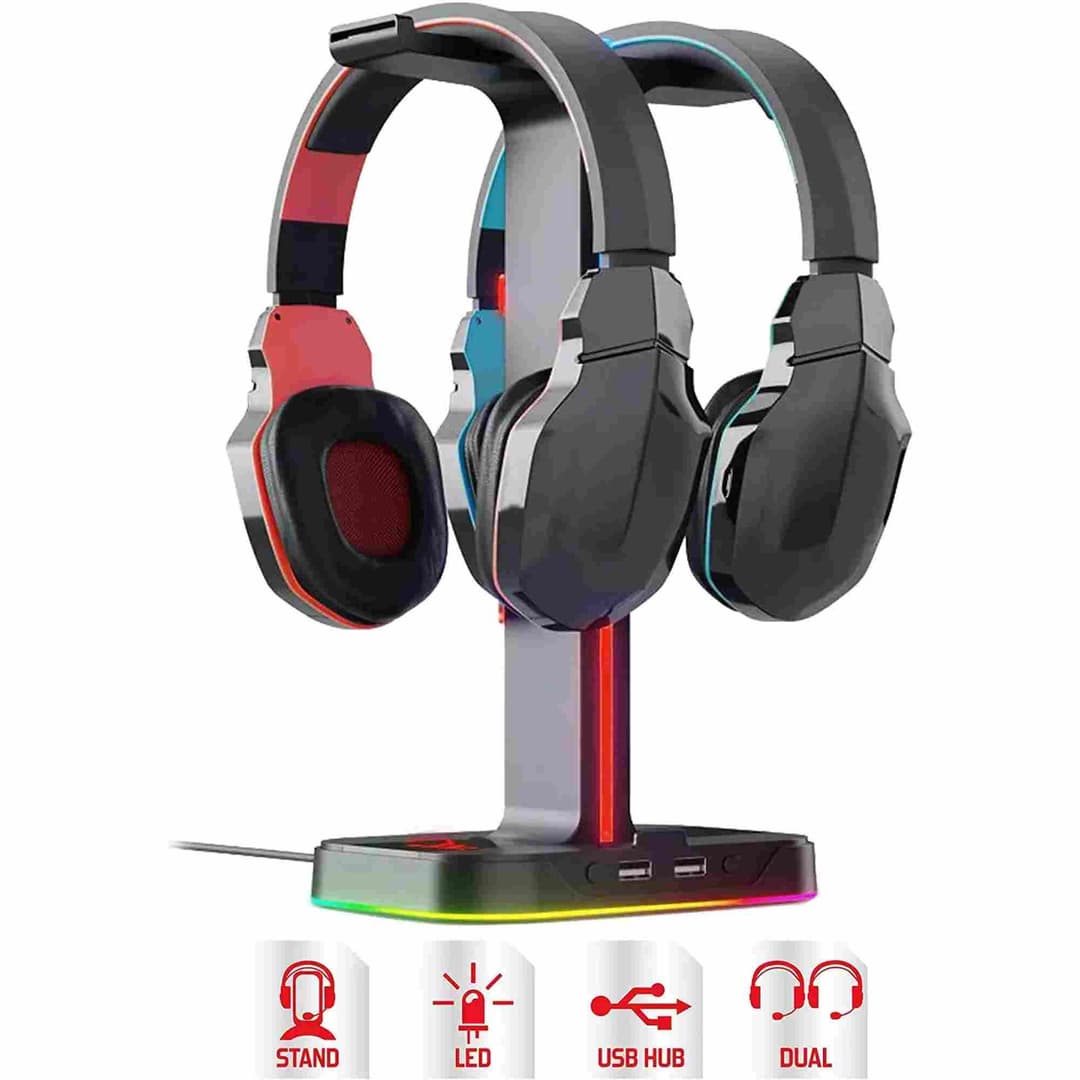 Raiden Dual Headset Stand with 2-Port USB Hub & RGB LED Lighting - Image 4