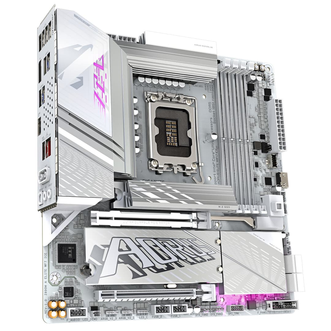 GIGABYTE Z890M AORUS ELITE WIFI7 ICE Micro-ATX Motherboard - Supports Intel Core Ultra (Series 2) CPUs, LGA 1851, 12+1+2 phases VRM, up to 8800MHz DDR5 (OC), 1xPCIe 5.0 + 2xPCIe 4.0, Wi-Fi 7, 2.5GbE LAN, USB 4 - Image 3