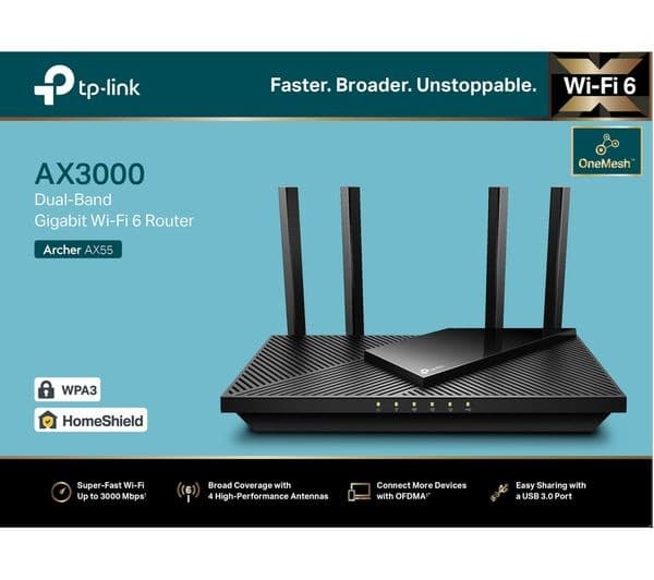 TP-LINK Archer AX55 WiFi 6 Cable & Fibre Router - AX 3000, Dual-band - Image 3