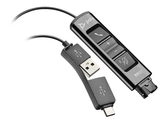 Poly DA Series DA85 USB Audio Processor - Quick Disconnect (QD) Headset to USB-A / USB-C Digital Adapter with Inline Call Controls (218267-01) - Image 1