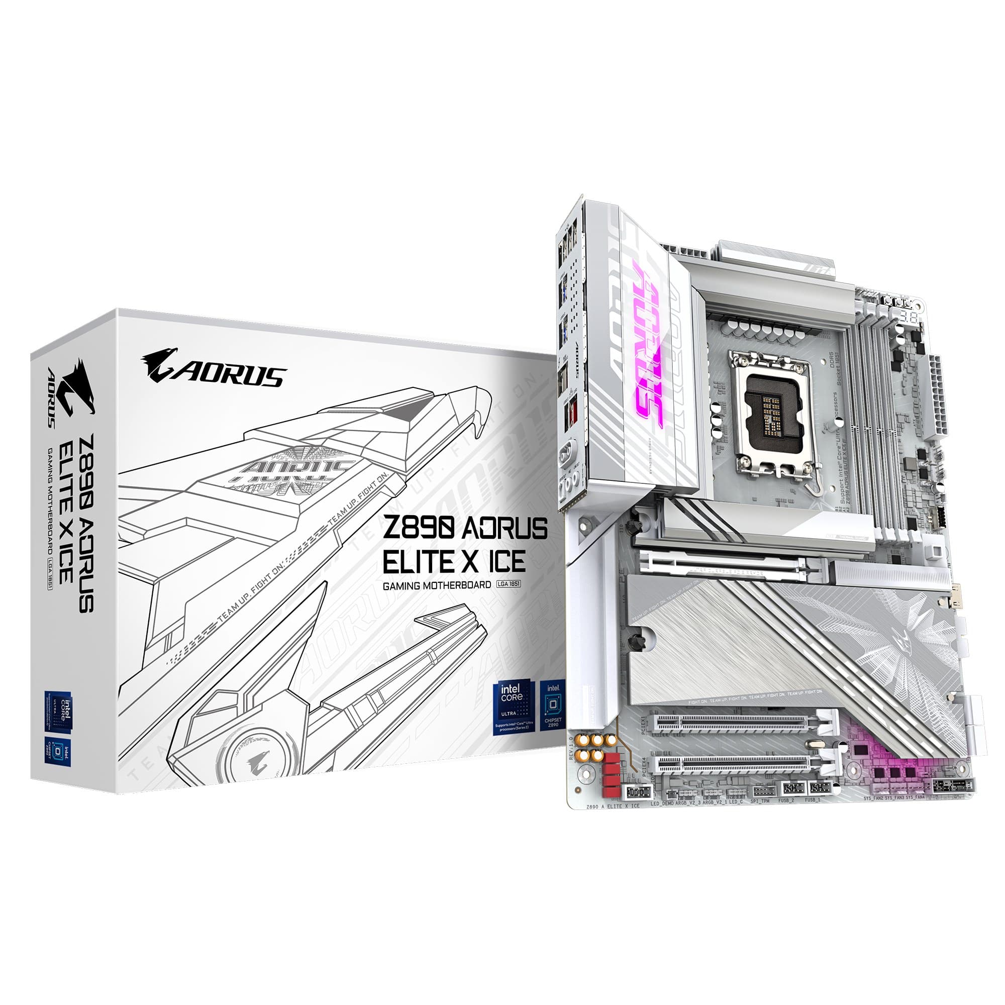 GIGABYTE Z890 AORUS ELITE X ICE ATX Motherboard - Intel Z890 Chipset, LGA 1851 Socket, Supports Intel Core Ultra (Series 2) CPUs, 16+1+2 phases VRM, 4x DDR5 DIMM up to 9500MHz (OC), 1xPCIe 5.0 + 4xPCIe 4.0, Wi-Fi 7, 2.5GbE LAN, Thunderbolt 4