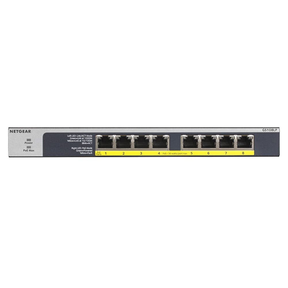 NETGEAR ProSAFE GS108LP Unmanaged Gigabit Ethernet 8 Ports Network Switch - Black - Image 1
