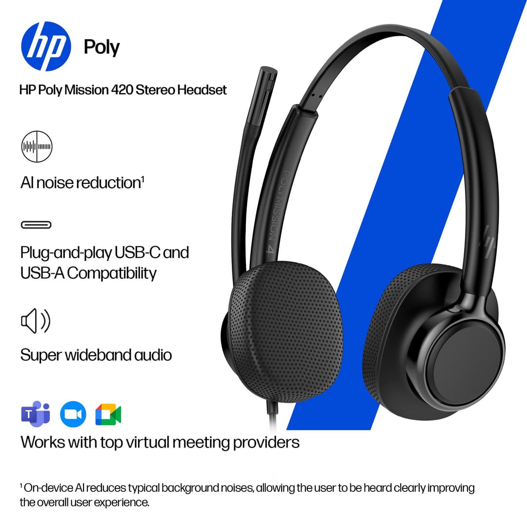 HP Poly Mission 425 Stereo USB Wired Headset Classic - Image 4