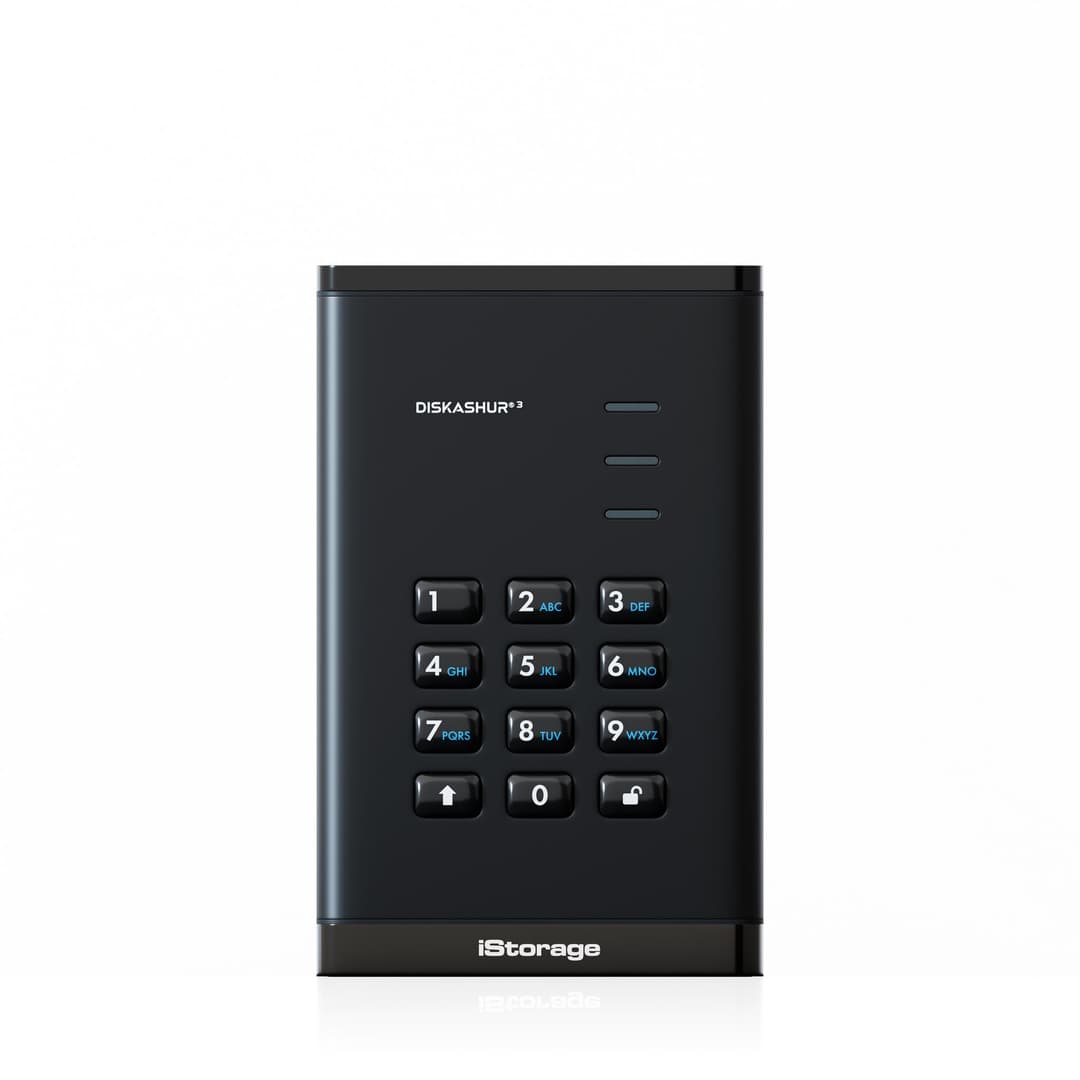 iStorage diskAshur³ HDD 5TB Black | Secure Portable Hard Drive | USB 3.2 Gen 1 | FIPS 140-3 Level 3 Complaint | Common Criteria EAL 5+ | PIN Protected | AES-XTS 256-bit Hardware Encryption | GDPR, TAA Compliant | Dust/Water Resistant - Image 1