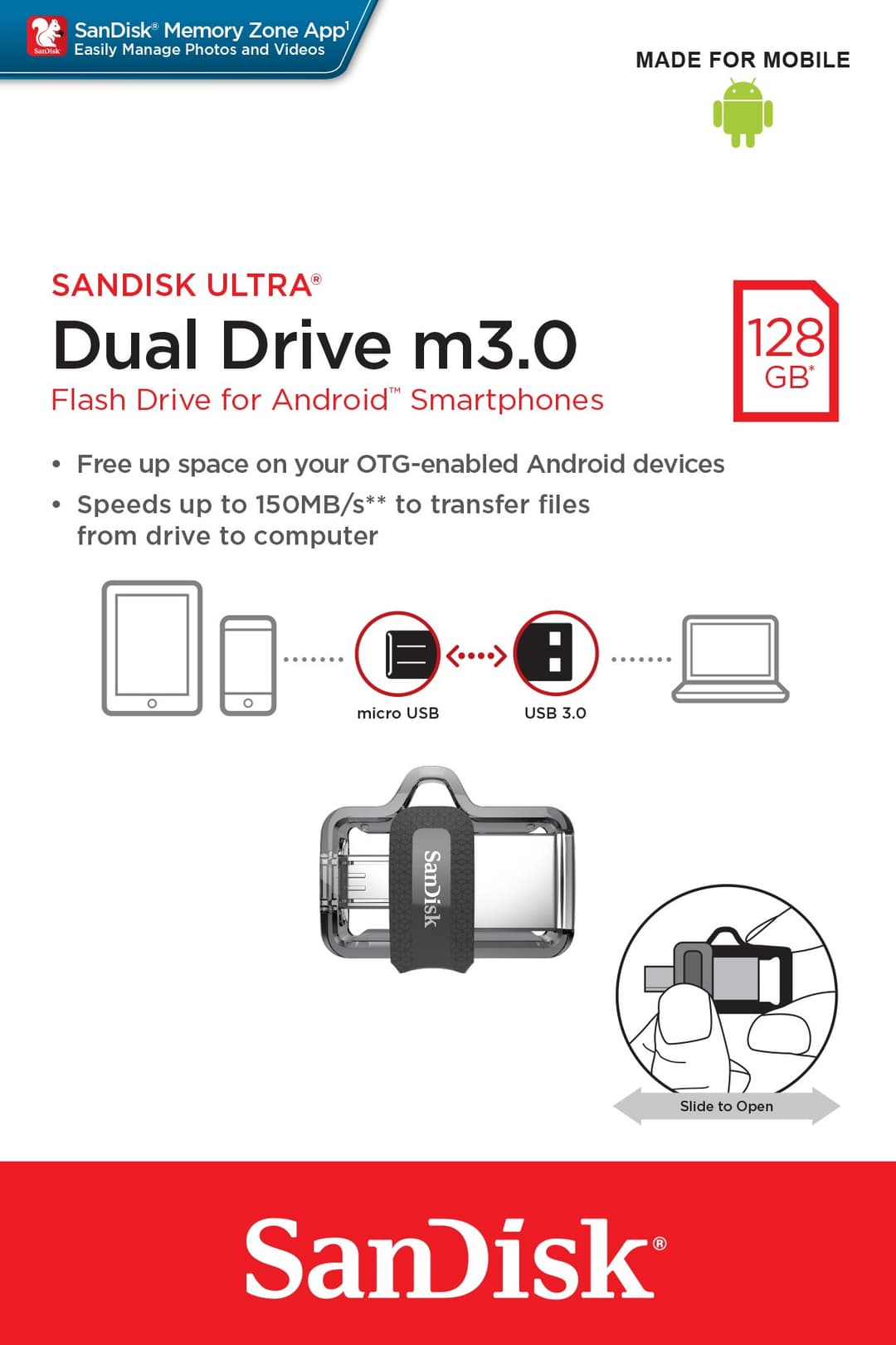 SanDisk Ultra Dual m3.0 USB flash drive 128 GB USB Type-A / Micro-USB 3.2 Gen 1 (3.1 Gen 1) Black, Silver, Transparent - Image 3