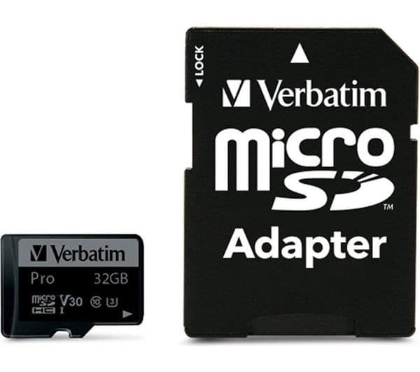 Verbatim Pro Class 10 U3 V30 microSDHC Memory Card with SD Adapter - 32GB - Image 1