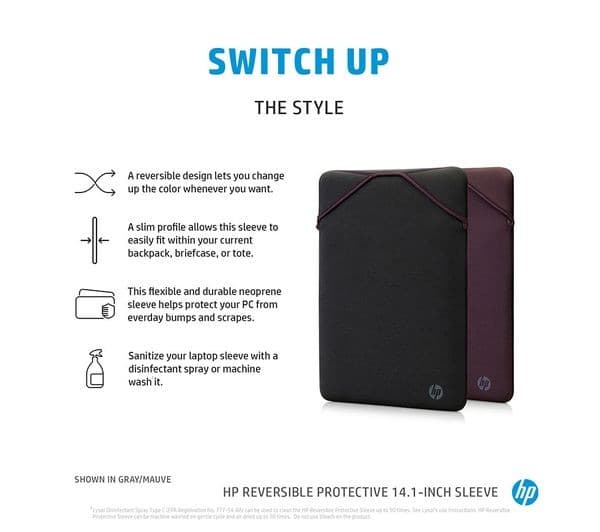 HP Reversible Protective 14.1" Laptop Sleeve Grey & Mauve - Image 2