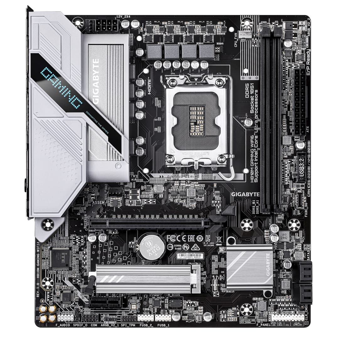 GIGABYTE H810M GAMING WIFI6 Intel H810 Micro ATX LGA 1851 Motherboard - Intel Core Ultra (Series 2) CPUs, 4+1+2 Phases VRM, up to 6400MHz DDR5, 1xPCIe 4.0 M.2, 2.5GbE LAN, WIFI 6, USB 3.2 Gen 1 - Image 2