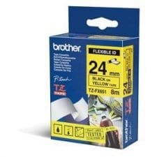 Brother TZEFX651 Black on Yellow 8M x 24mm Flexi Tape