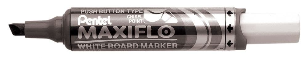 Pentel Maxiflo 12 Pack Black Whiteboard Marker Chisel Tip 1.5-6.2mm Line - Image 1