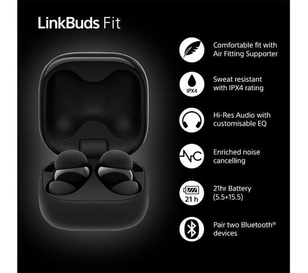 Sony LinkBuds Fit (WF-LS910N) Wireless Noise-Cancelling Earbuds - Black - Image 3