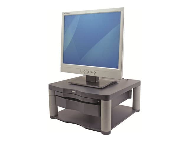 Fellowes Premium Monitor Riser Plus 9169501 - Height Adjustable Monitor Stand with Storage Drawer - for LCD display up to 21" - 36kg Capacity - Graphite - Image 1