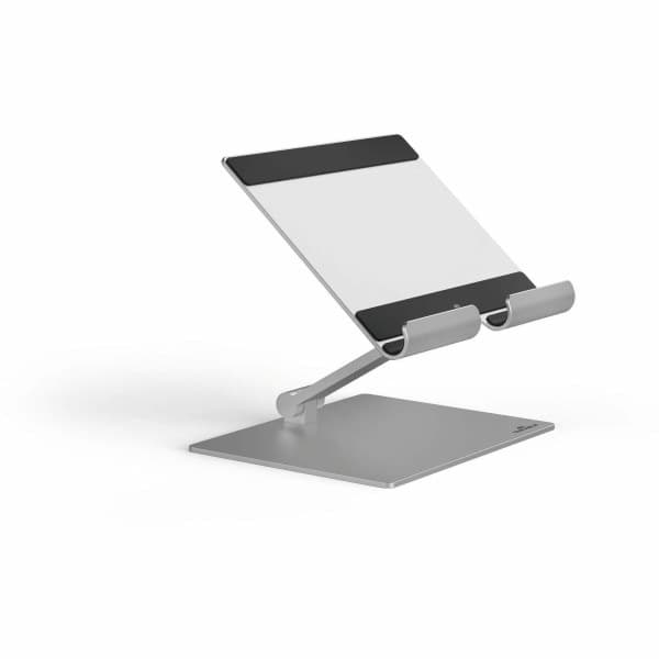 DURABLE Rise Tablet Stand, Up to 13" Screen Support, 2.20 lb Load Capacity, 8.07"H x 6.69"W x 5.39"D, Tabletop, Aluminum, Silver - Image 1