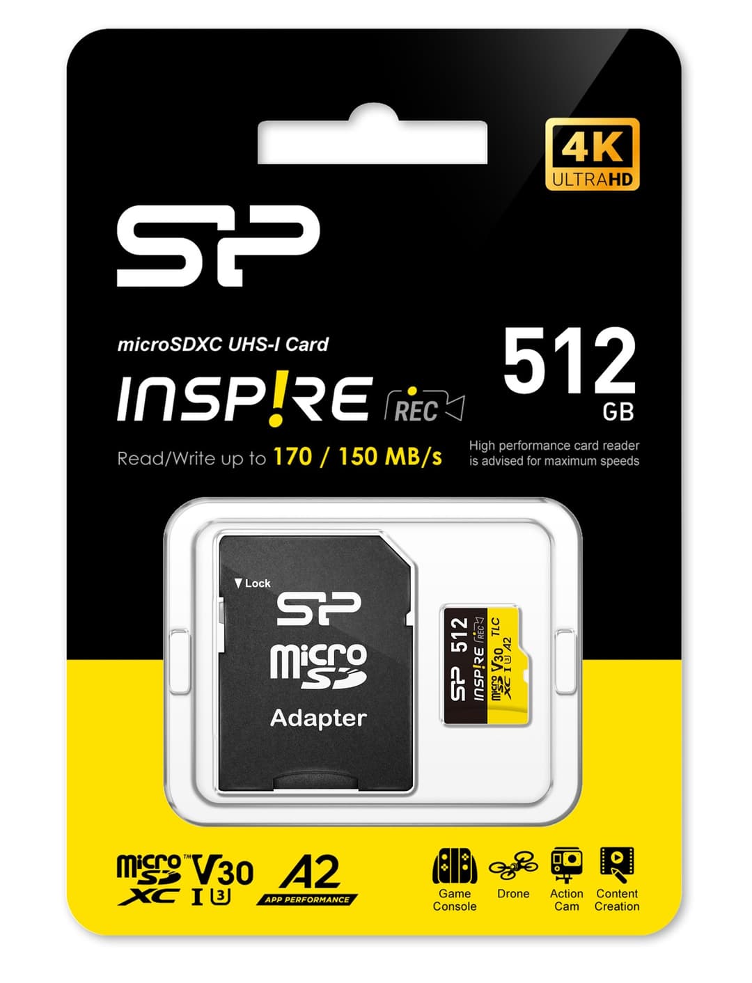 512GB Silicon Power Inspire microSDXC Card with SD Adapter, A2, V30, UHS-1, Up to 170MB/s Read, 150MB/s Write - Image 2