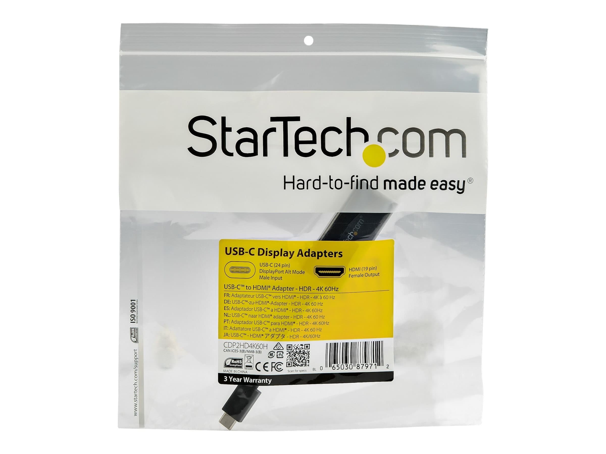 StarTech CDP2HD4K60H USB-C to HDMI Adapter 4K 60Hz HDR Black