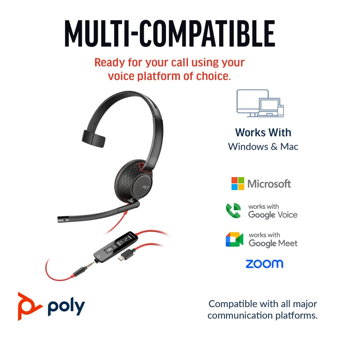 Poly Blackwire 5210 Monaural USB-C USB-A 3.5mm Wired Headset - Image 2