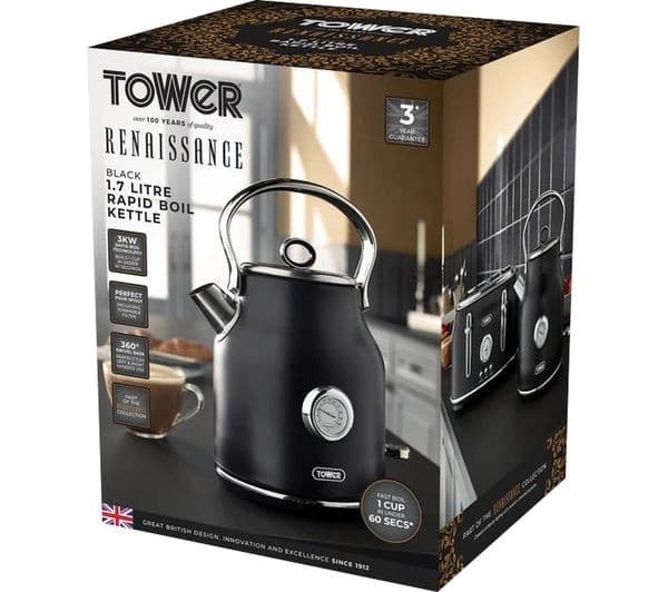 TOWER Renaissance T10063B Traditional Kettle - Black - Image 2