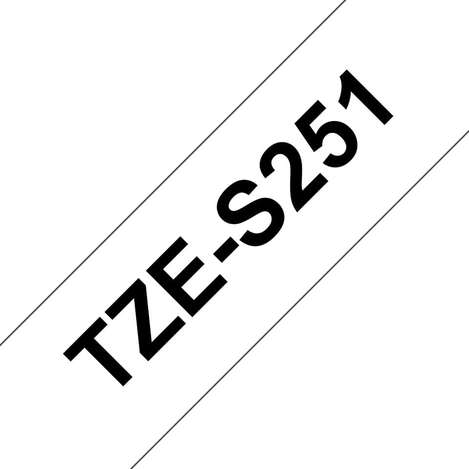 Brother TZe-S251 Extra Strength Adhesive Laminated Labelling Tape 24mm x 8m Black on White - Image 1