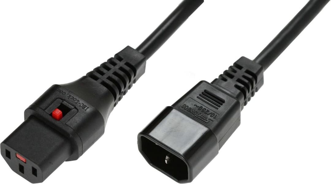 Powercord C13 IEC Lock - C14 Black 2m, PC1021 - Image 1