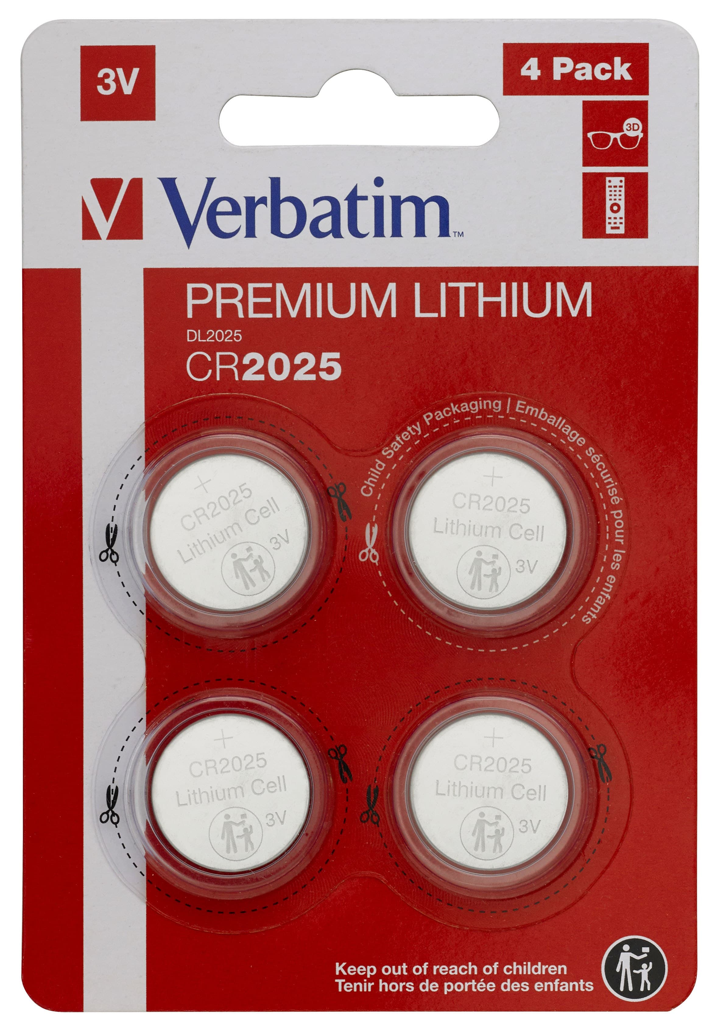 Verbatim 3V Lithium Coin Battery 4 Pack - CR2025