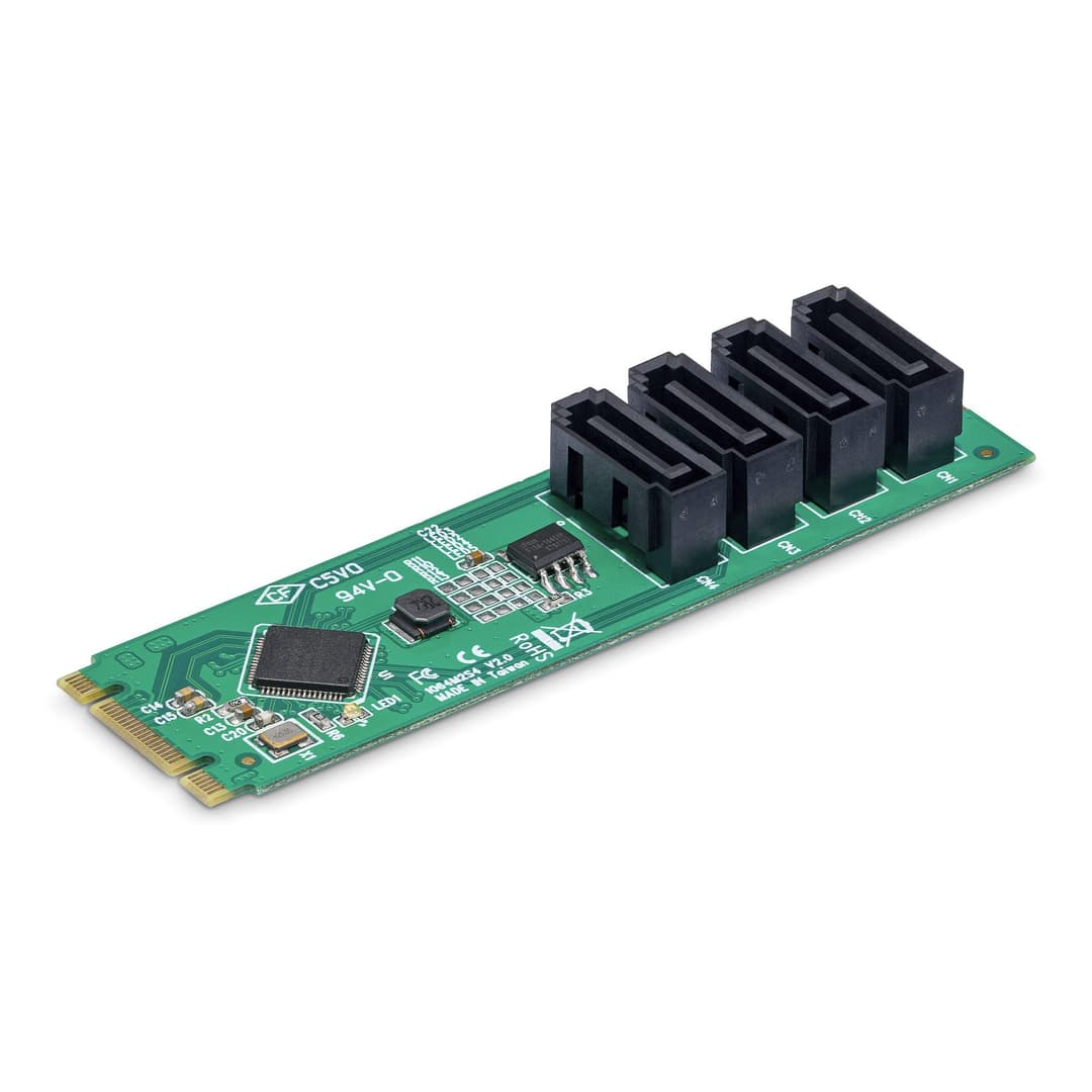 StarTech.com 4-Port M.2 to SATA Adapter Card, M.2 PCIe 3.0 to SATA HDD/SSD Expansion Card, ASM1064 Chipset, M.2 NVMe to 4x HDD/SSD for Windows/macOS/Linux - Image 1