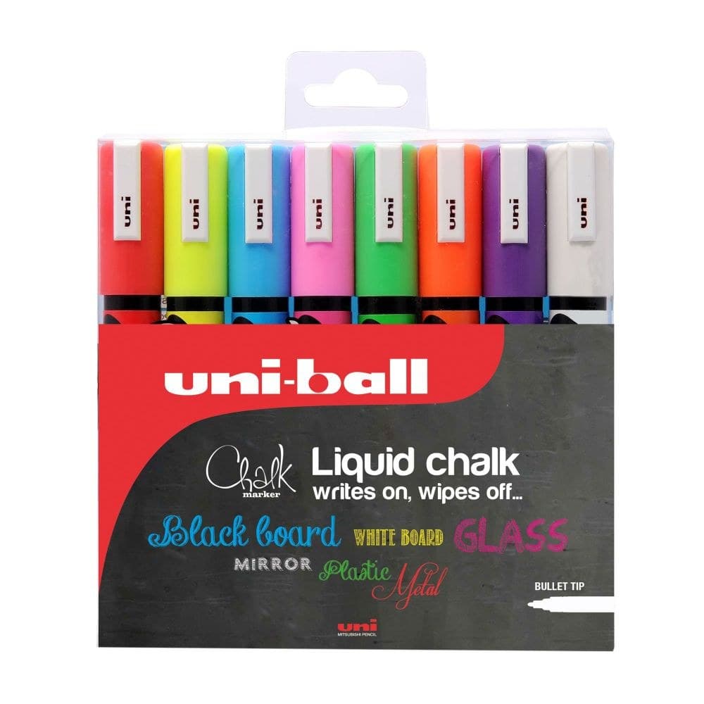 uni-ball 8 Pack Assorted Colours Chalk Markers Medium Tip 1.8-2.5mm