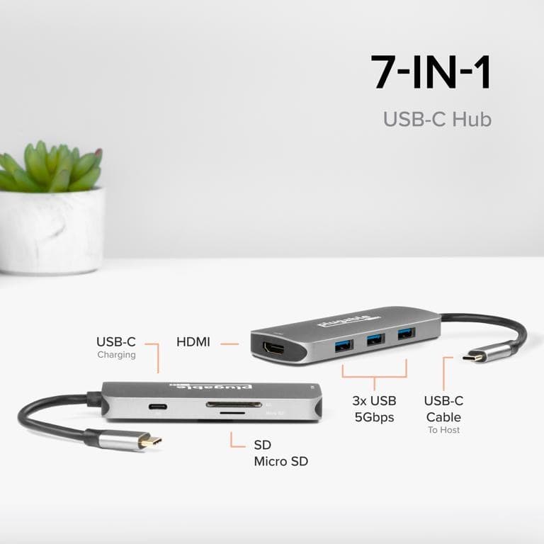 Plugable Technologies USB-C Hub 7-in-1, Driverless USB C Hub Compatible with Mac, Windows, Chromebook, USB4, Thunderbolt 4, and More (4K HDMI, 3 USB 3.0, SD & microSD Card Reader, 100W Charging) - Image 3