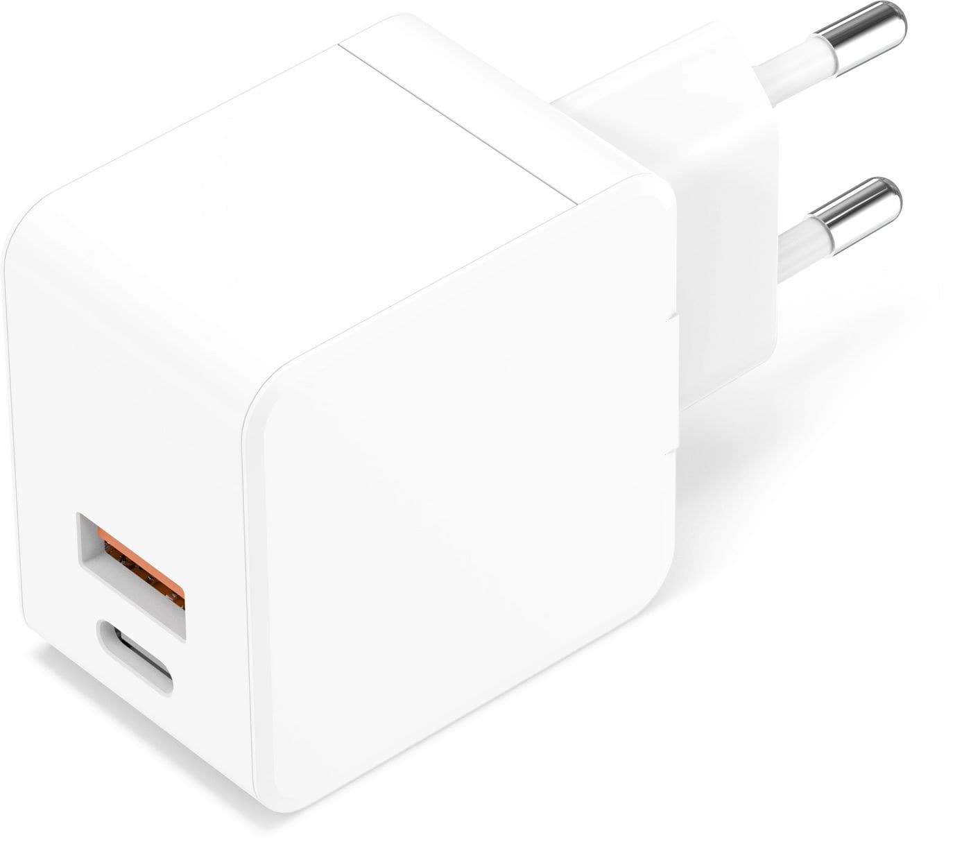 USB-C Power Charger 30W - USB-C (30W max) + USB-A (20W max), PD QC3.0, 110-230V EU Wall Plug, White
